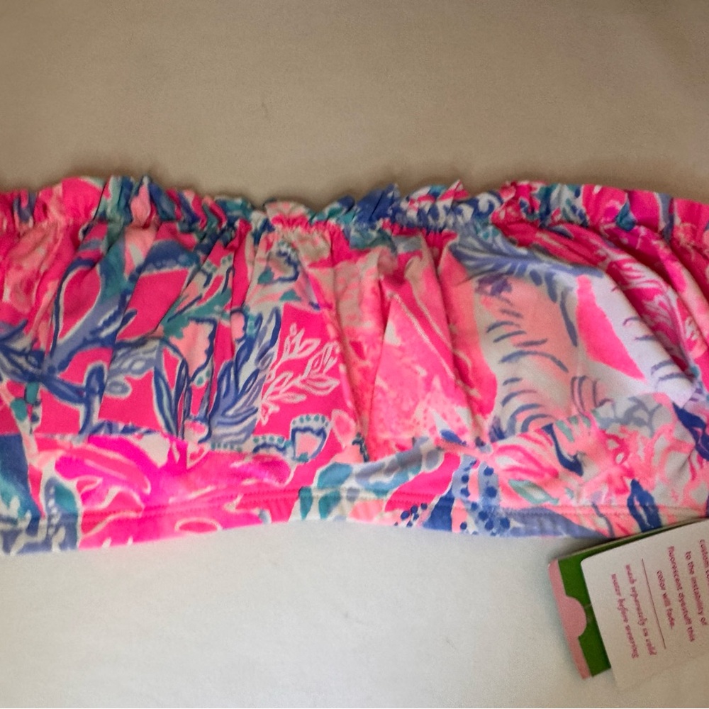 Lilly Pulitzer Light Pascha Pink Aquadesiac Salsa Ruffled Bandeau Bikini Top NWT